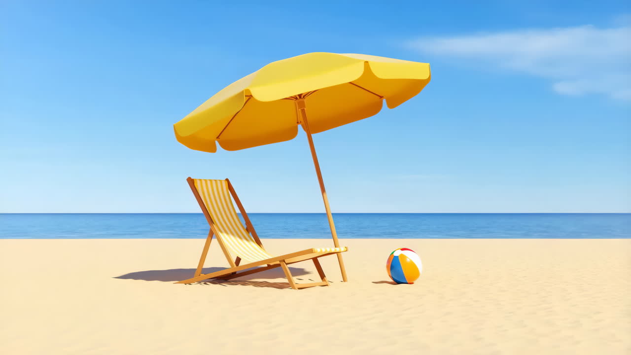 Sunny Beach Scene with Umbrella, Chair, and Beach Ball