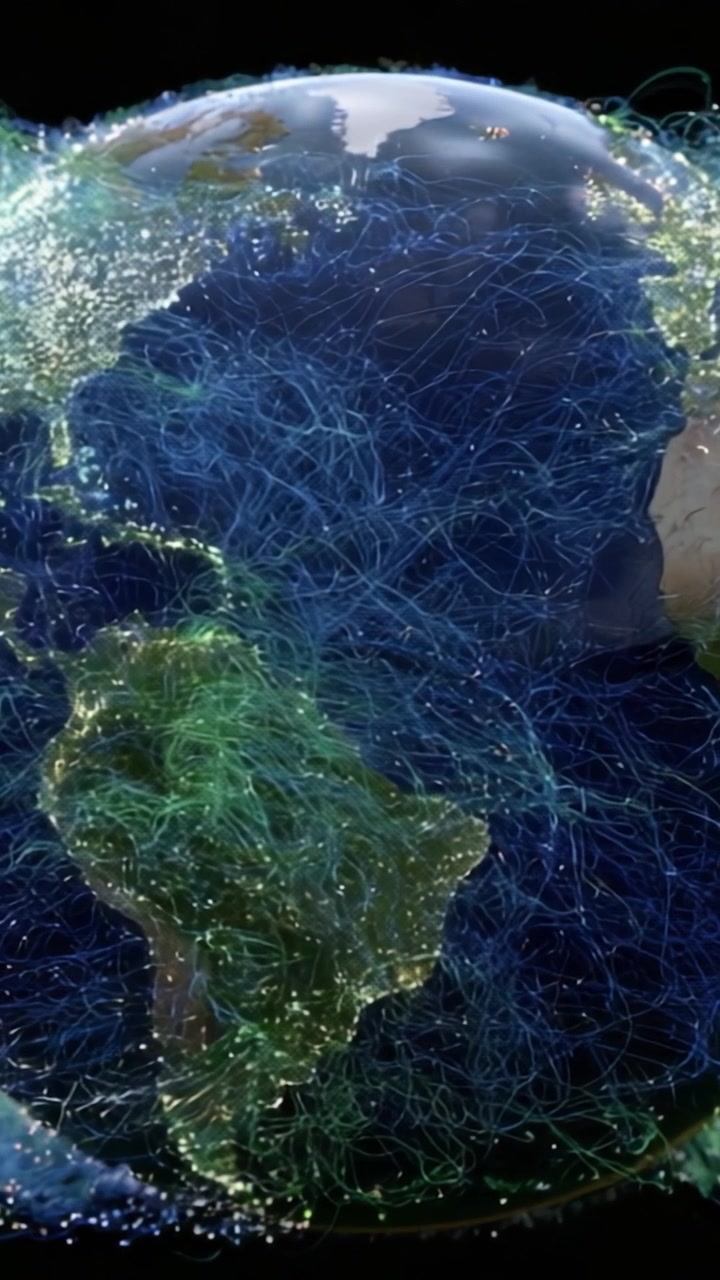 An Artistic Representation of Earth Showcasing Dynamic Energy Flow and Global Interconnectivity in a Vibrant 3D Visualization