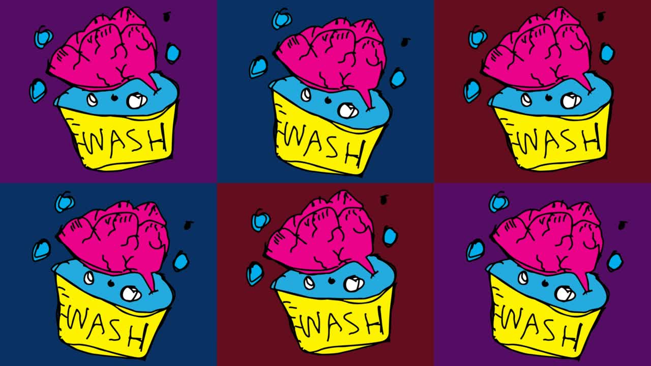 niños dibujando arte pop fondo sin costuras con tema de lavado de cerebro