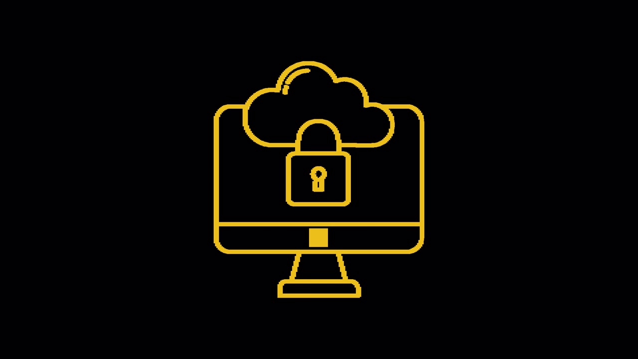 Animated Icon of Cloud Computing Security with Padlock on Monitor