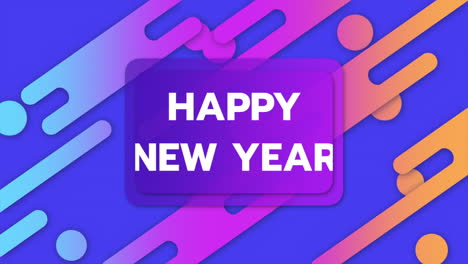 texto de animación feliz año nuevo y movimiento formas geométricas abstractas fondo de memphis 7