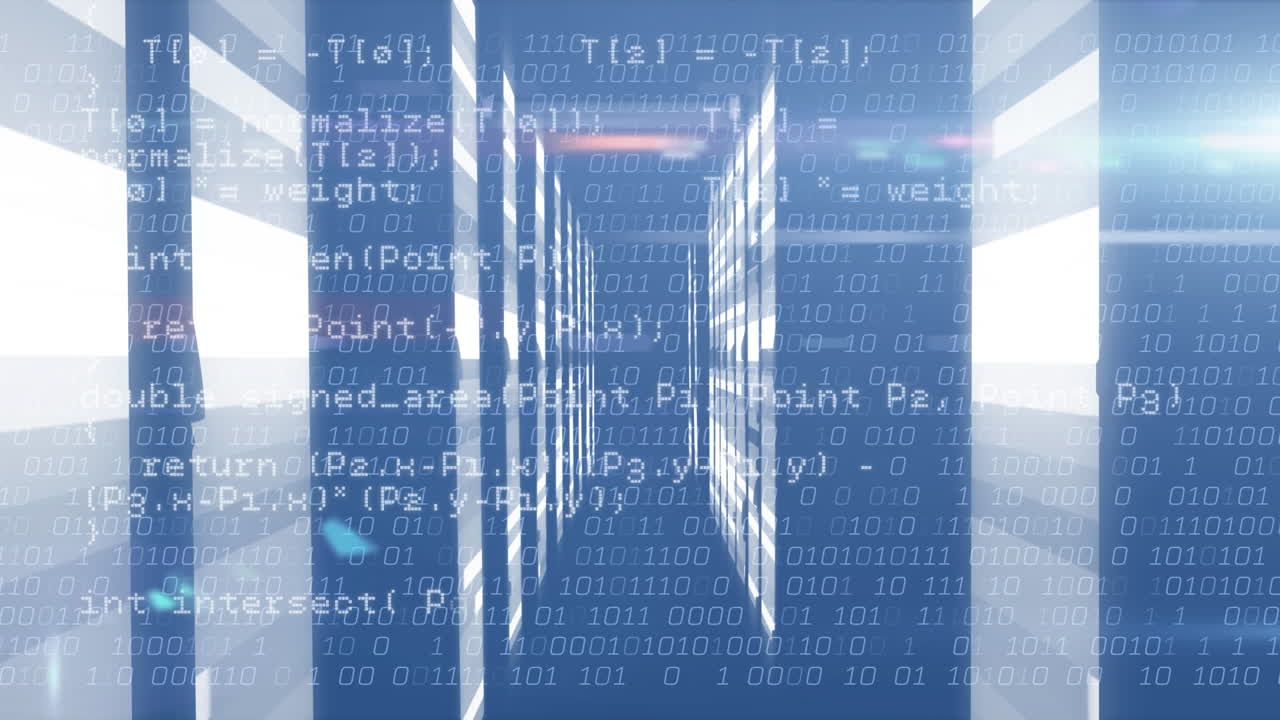 Animation of data processing and shapes on blue background