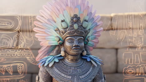 ancient mesoamerican deity sculpture with feather headdress