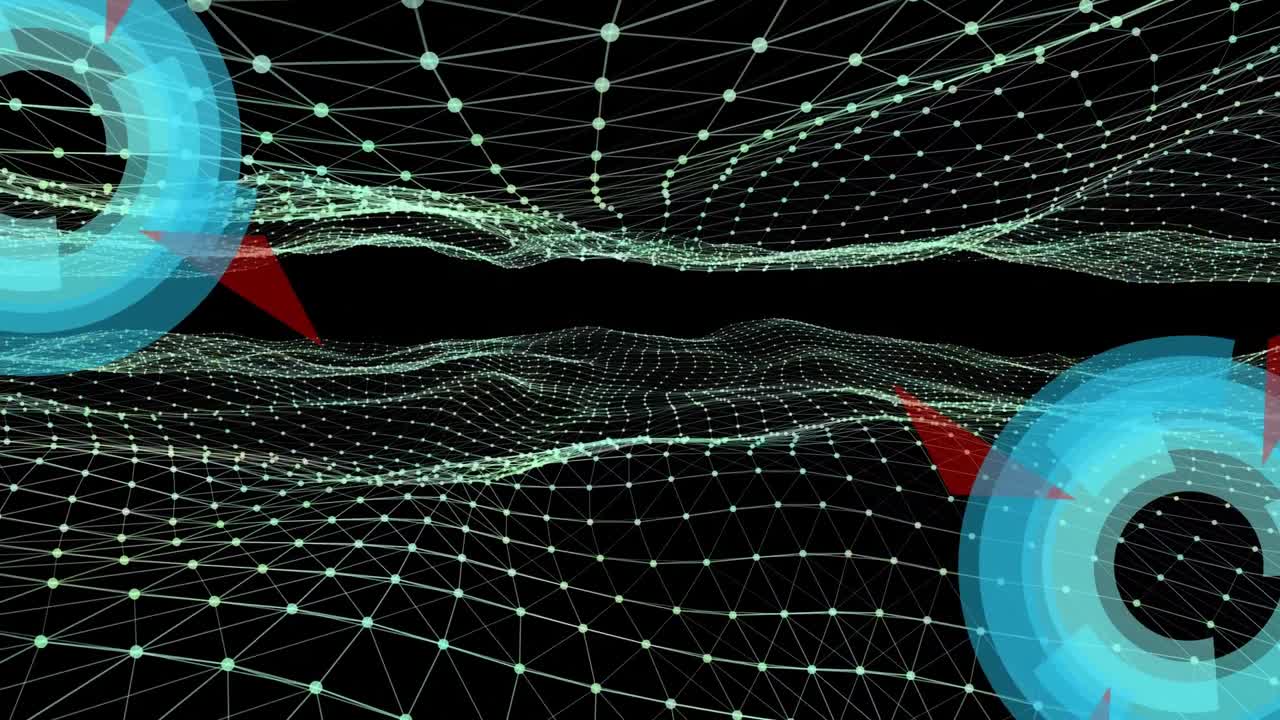 animación de la cuadrícula digital sobre el escaneo de alcance azul sobre fondo negro