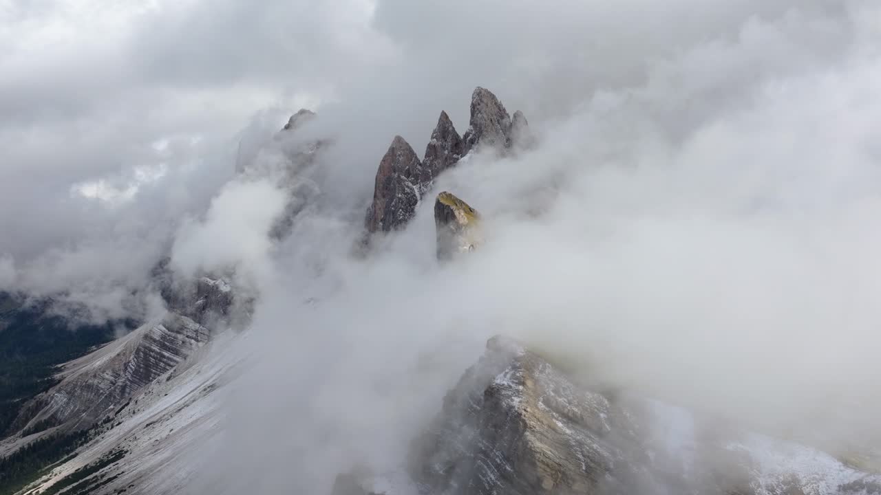 Foggy Mountain Peaks in the Dolomites