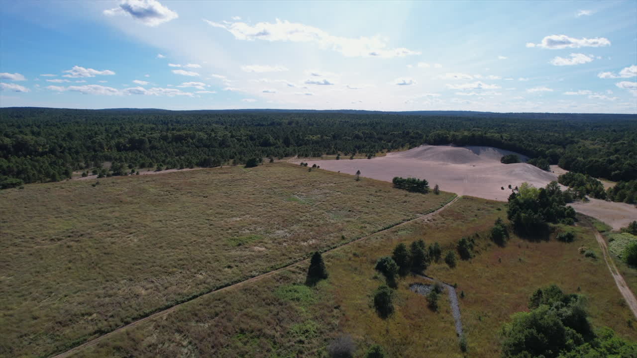 Circular aerial view over nature at the Big River Management Area in West Greenwich.