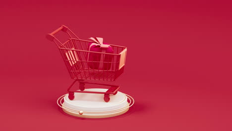 animación de bucle del carrito de compras y regalos, renderización en 3d.