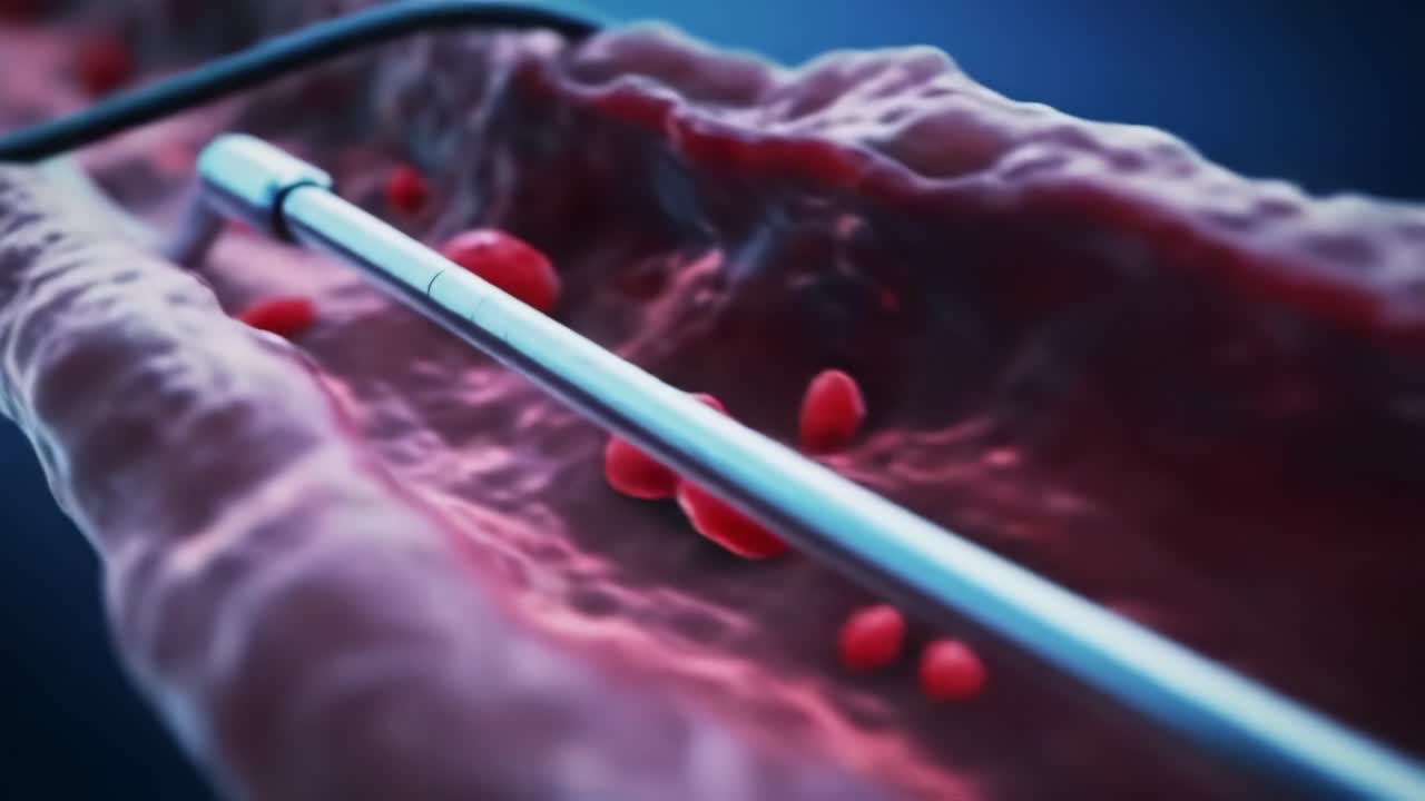 Intricate Visuals of Blood Flow Utilizing a Medical Instrument Within a Blood Vessel Highlighting Circulatory Dynamics