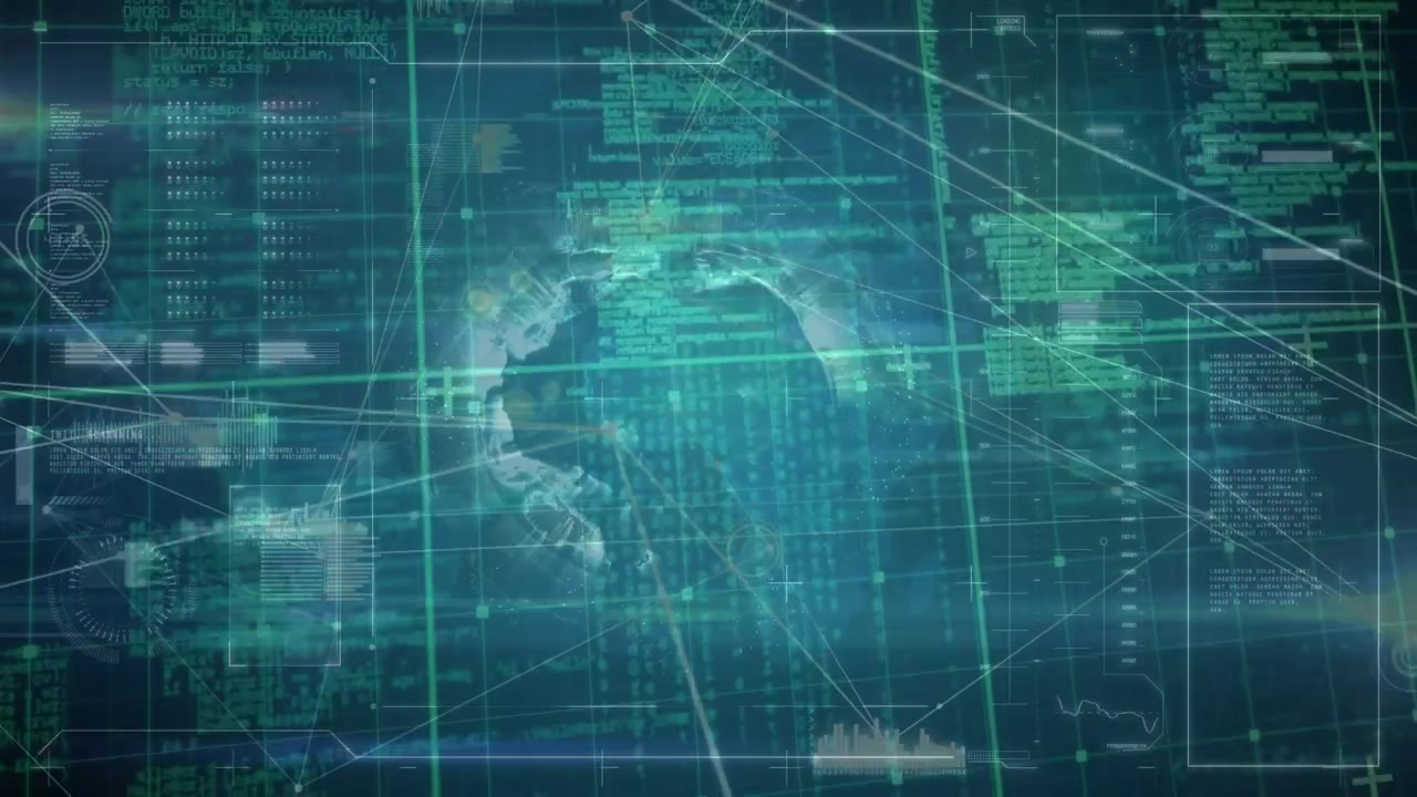 Digital World Map with Data Streams and Network Connections