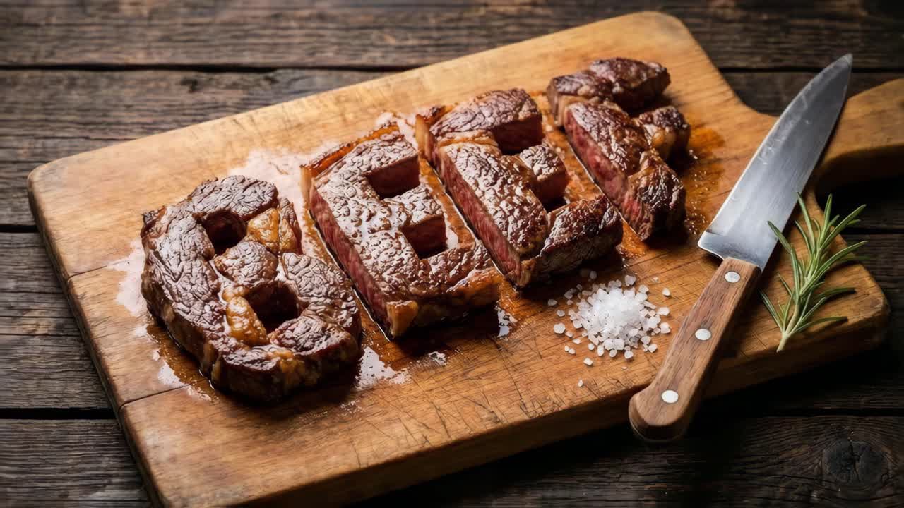 Grilled Beef Steak on Wooden Board