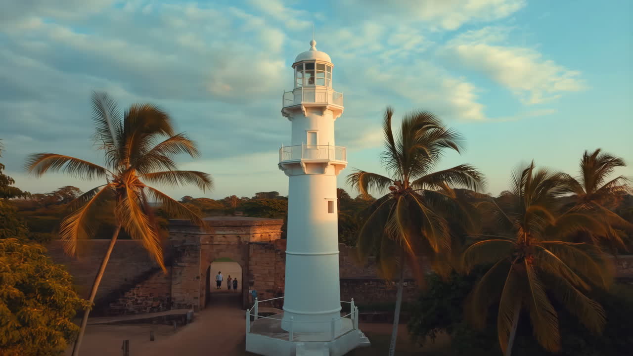 Faro storico con palme all'ora d'oro