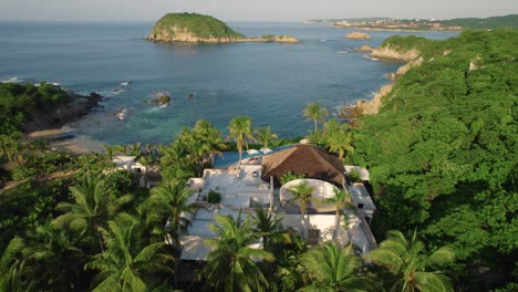 aerial view of beautiful view overlooking the water with vacation homes and island in distance