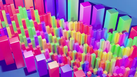 infografías abstractas de columnas multicolores en filas, hermoso fondo para transmisión analítica. fondo de bucle brillante con animación suave. matriz de barras adecuadas para temas financieros