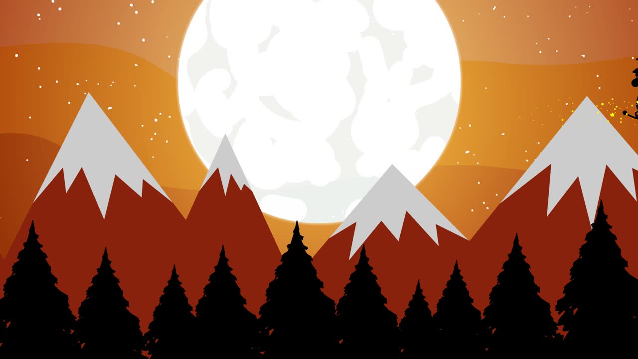 산타의 검은 실루과 크리스마스 밤에 날아다니는 사