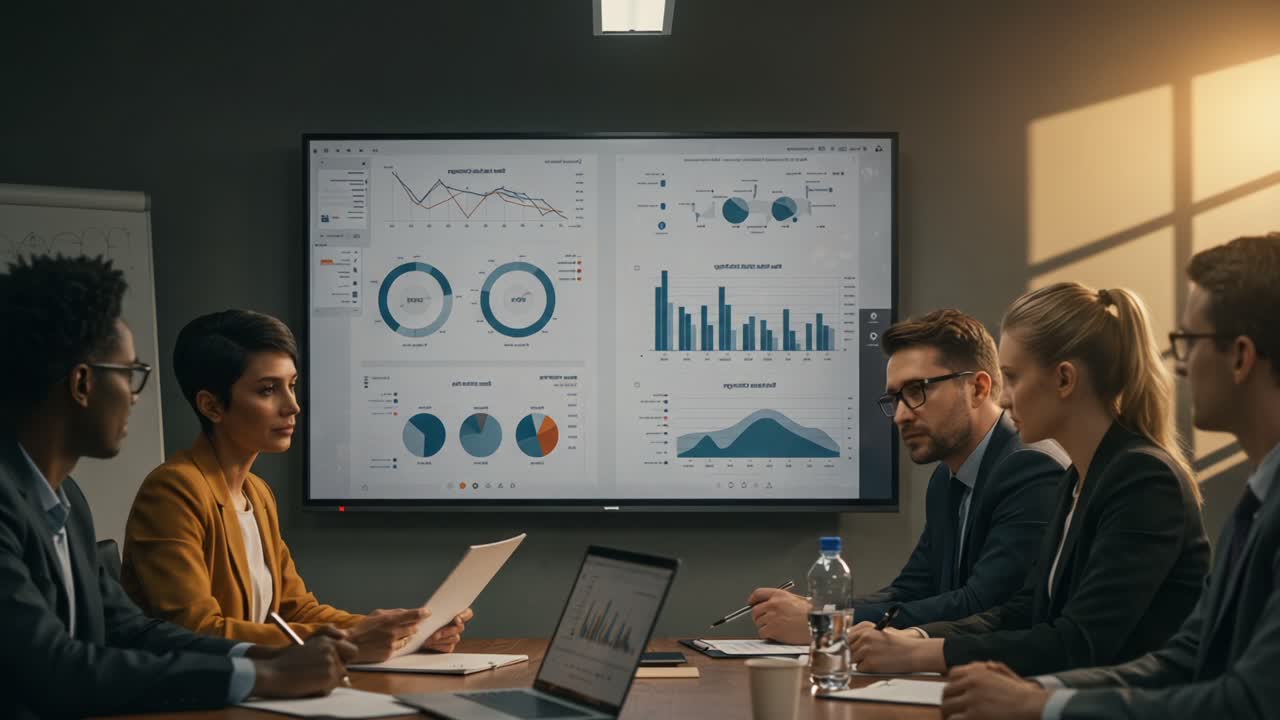 Engaging Data Analysis Meeting with Diverse Team Reviewing Graphs and Insights to Drive Strategic Decision-Making for Business Success