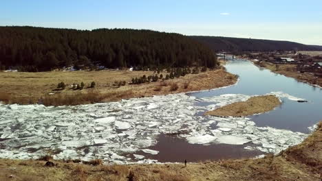 melting ice on river in springtime