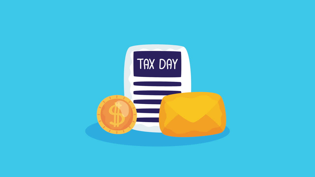 анимация налогового дня с конвертом и деньгами