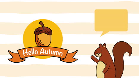 hello autumn season with chipmunk and nut animation