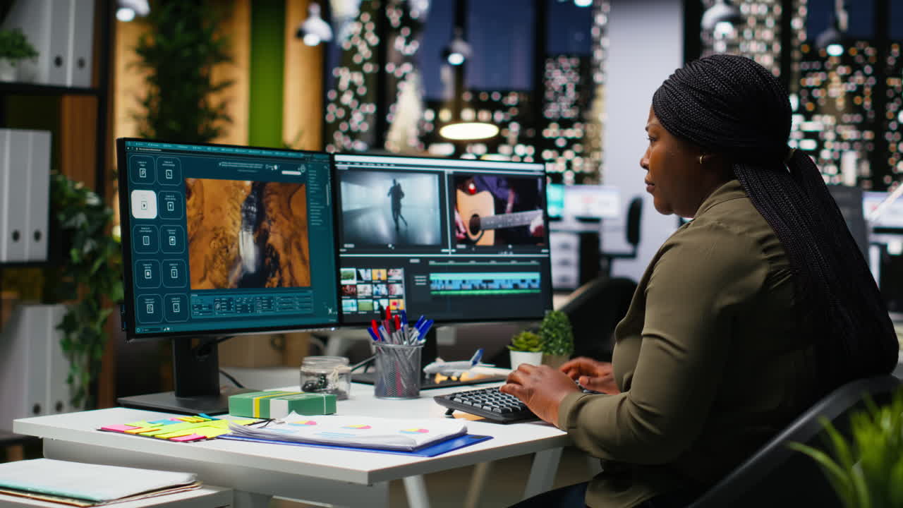 Video editor deals with a painful migraine due to hard work at night