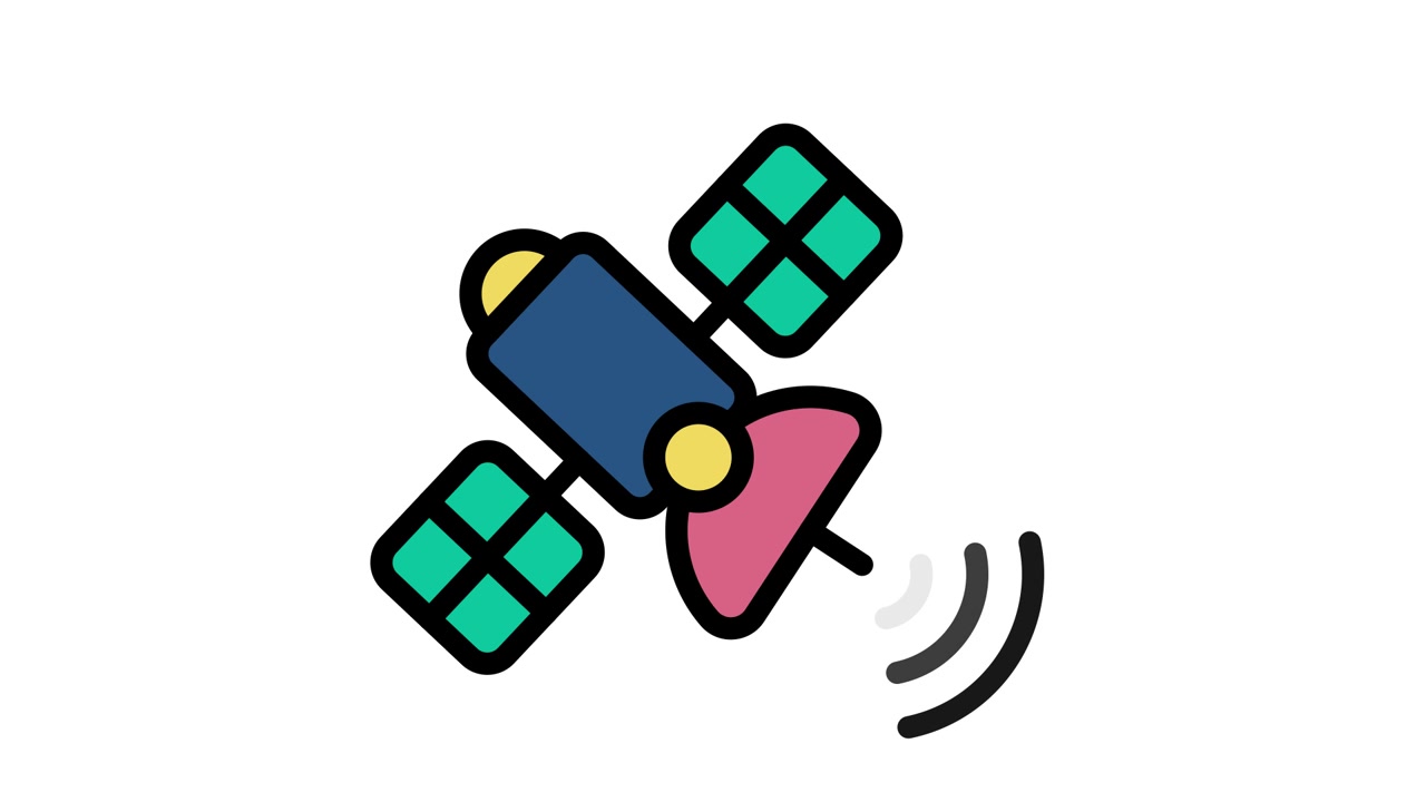 Colorful Animated Satellite Icon Transmitting Wireless Signal