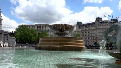 fountain at trafalgar square, london, united kingdom, circa may