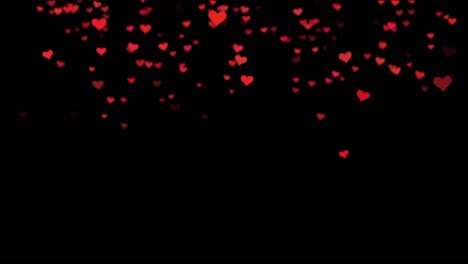 falling red hearts on black background