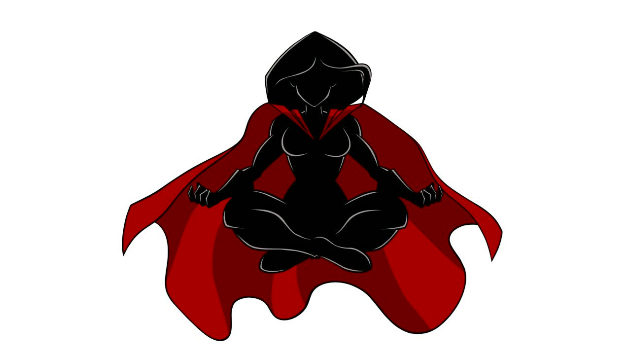 la silueta de la superheroína en meditación