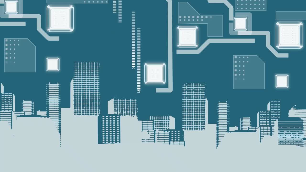 Animation of network of connections over cityscape