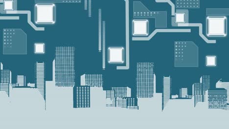 animation of network of connections over cityscape