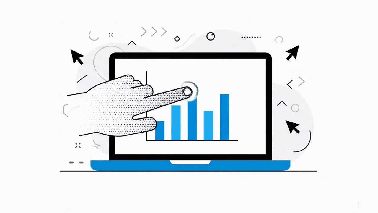 Business Data Analysis with a Hand Interacting with a Bar Chart