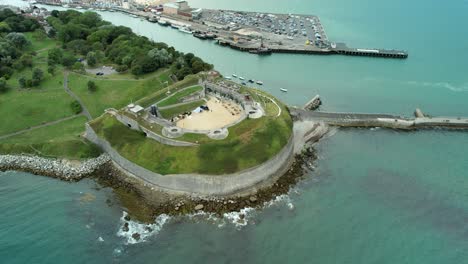 nothe fort - weymouth's historic sea fort on the jurassic coast - aerial drone shot