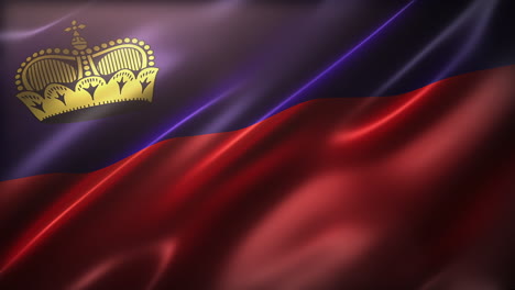 la bandera de liechtenstein, ángulo alto, vista en perspectiva, ondeando en el viento, realista con un aspecto y sensación cinematográfica, y una elegante textura sedosa