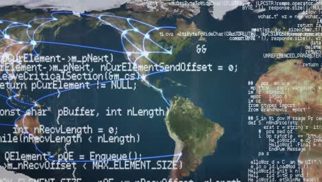 animation of data processing and connections over world map