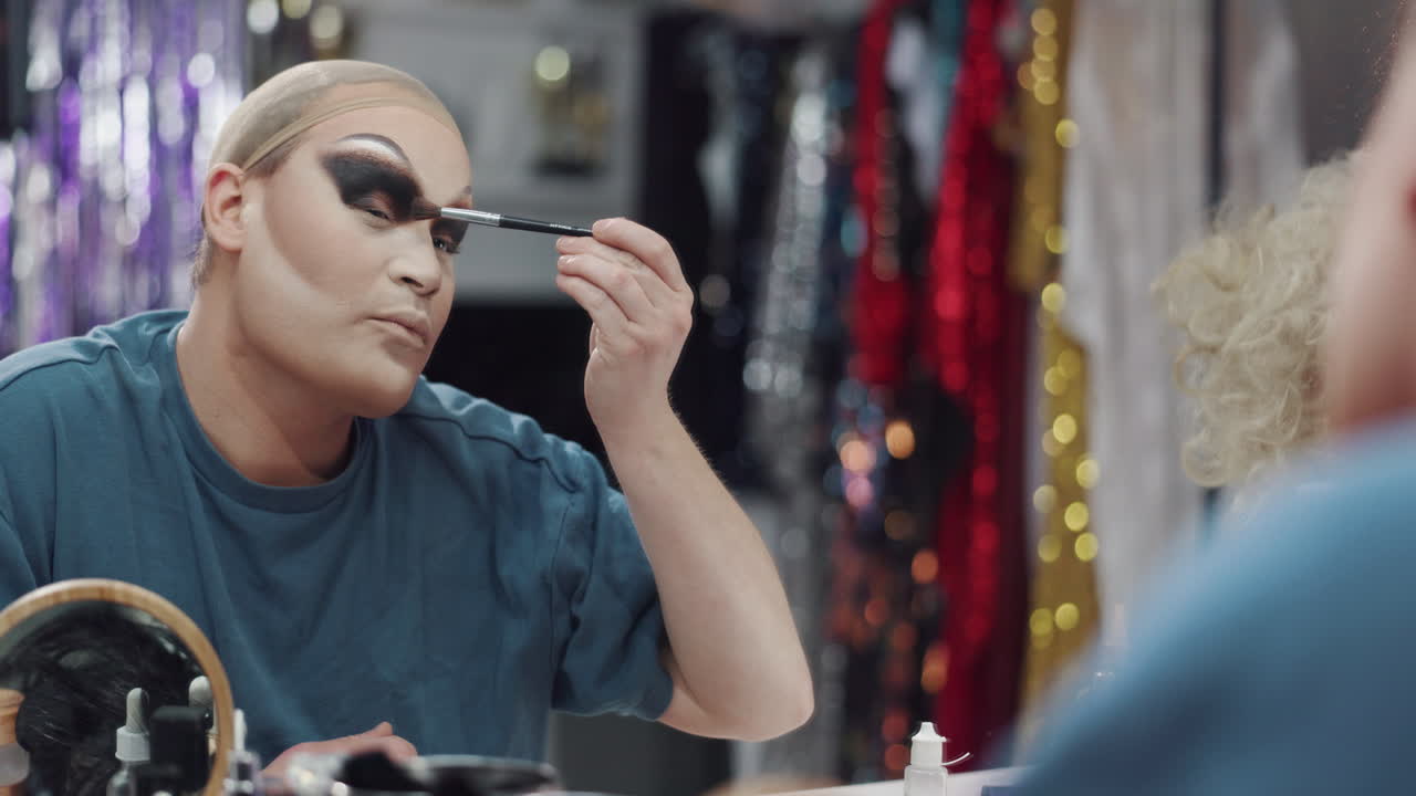 Drag queen applying makeup