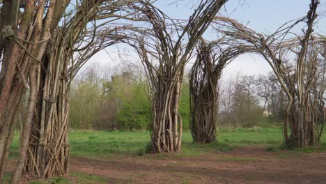 4k close up on the willow cathedral sculpture in taunton somerset with no leafs