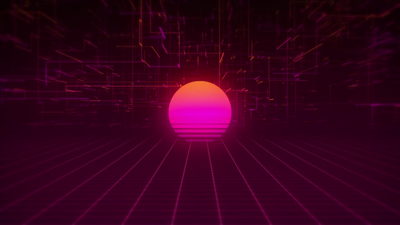 Synthwave Wireframe Net and Stars 80s
