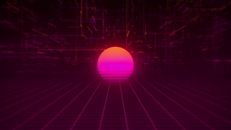 synthwave wireframe net and stars 80s