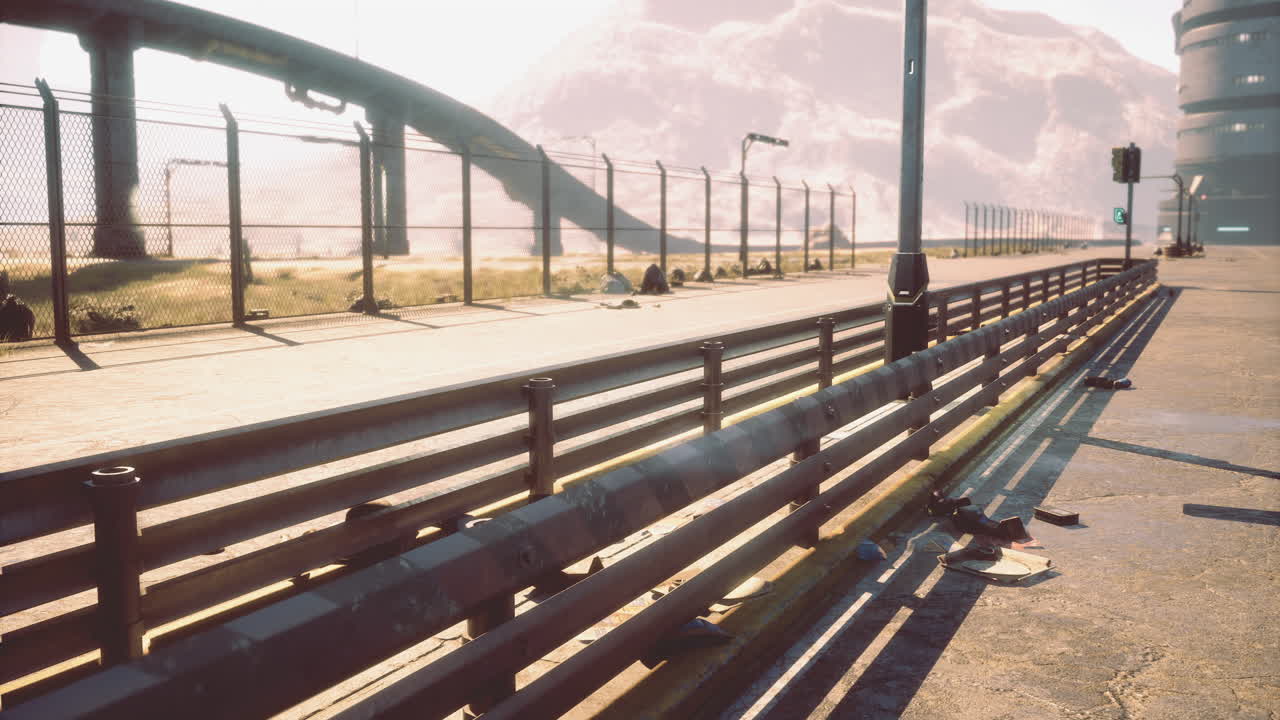 Explore the tranquil beauty of a deserted highway under the warm suns glow