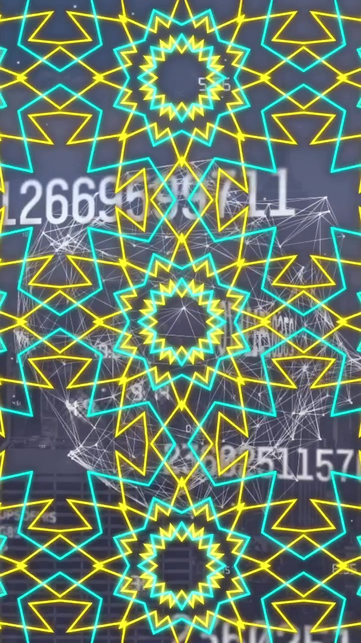 Animation of data processing over cityscape and shapes