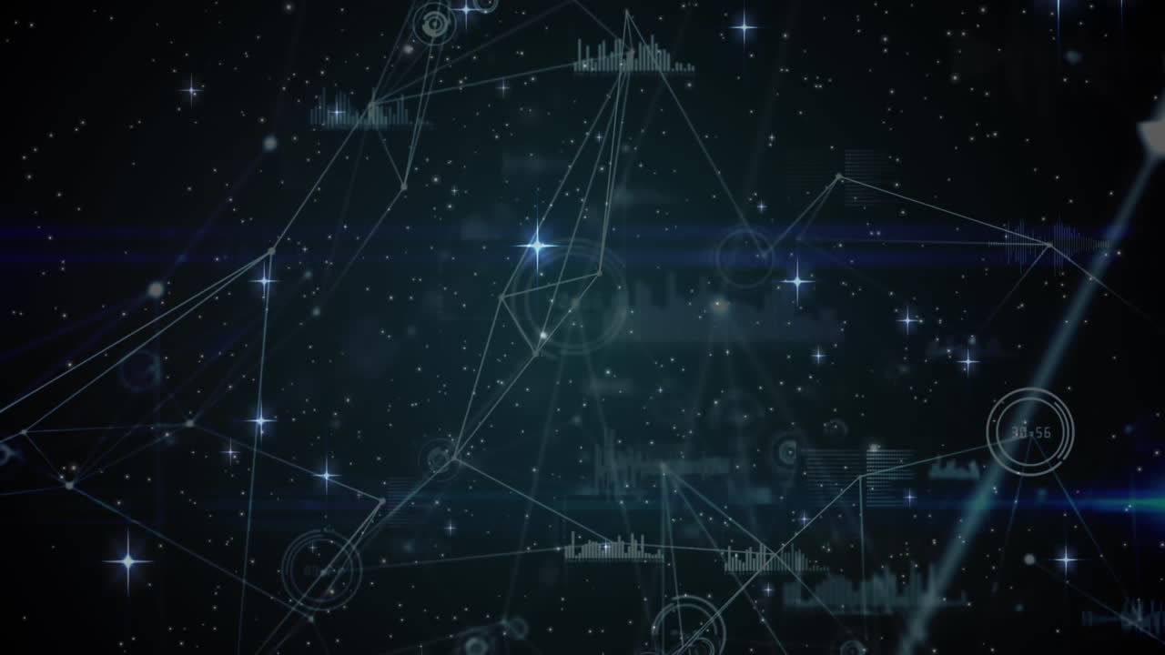 animación de estrellas a través de una red de conexiones y procesamiento de datos