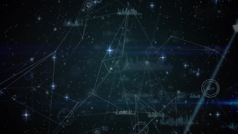 animación de estrellas a través de una red de conexiones y procesamiento de datos