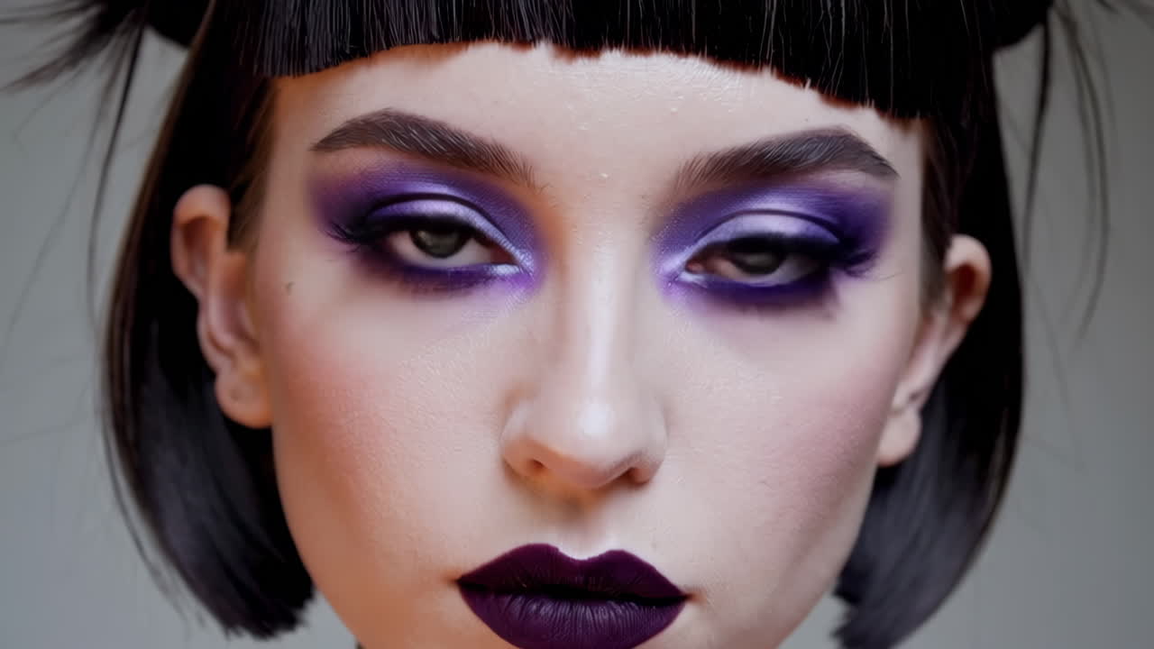 Woman with dark purple makeup and choker