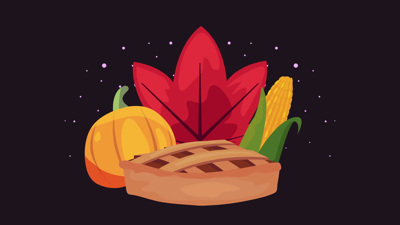 счастливая анимация дня благодарения с пирогом и овощами