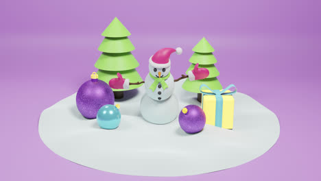 animación de decoraciones navideñas sobre un fondo púrpura