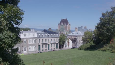 wide slow motion of the chateau frontenac in quebec city canada