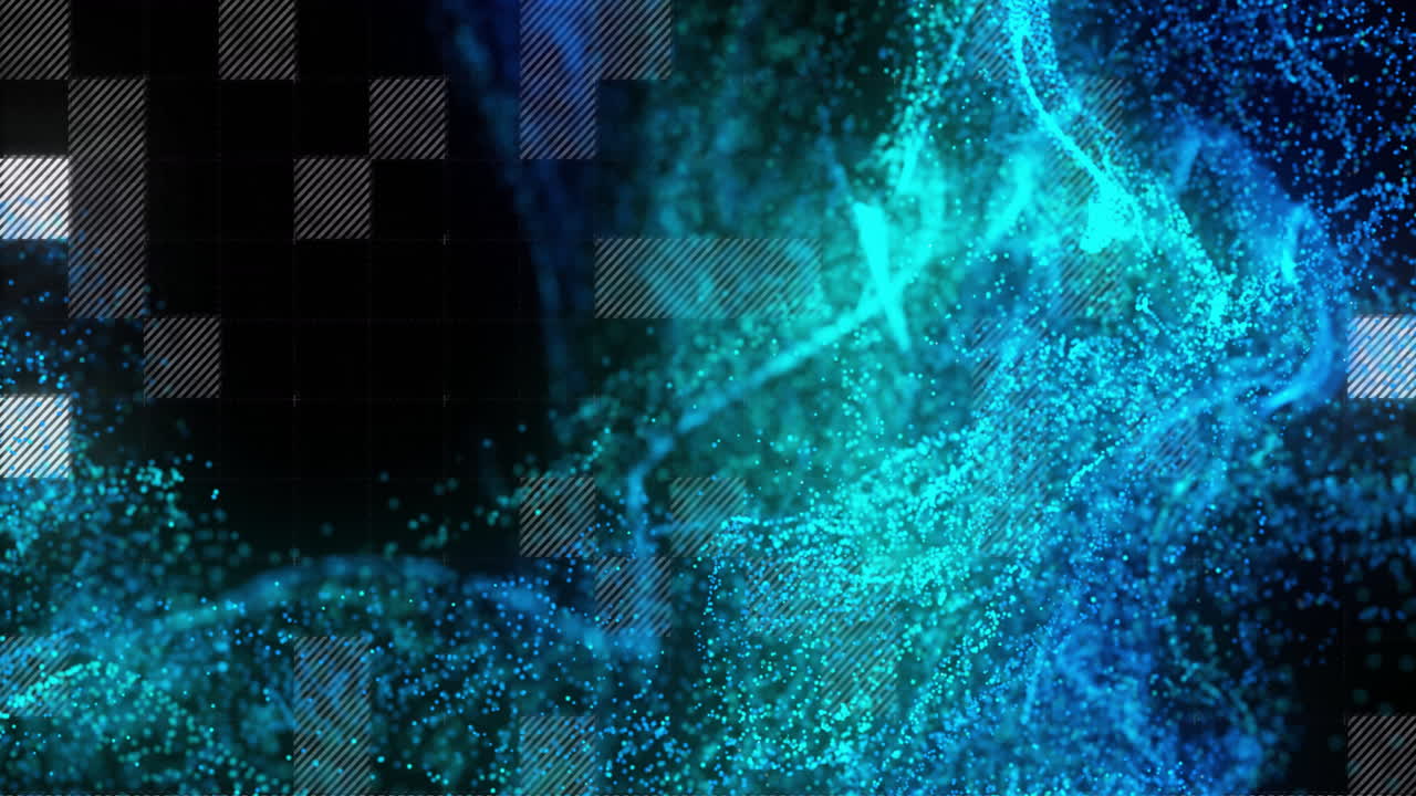 animación de puntos azules sobre el procesamiento de datos en fondo negro