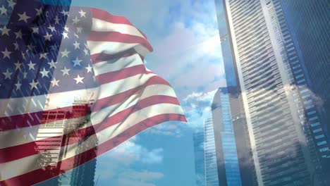 Digital-animation-of-American-flag-swaying-in-the-wind-against-the-bright-sunlight-4K