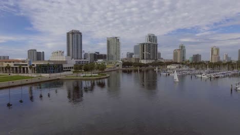 4k aerial drone video of sailboats and yachts at marina on tampa bay in downtown st