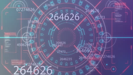 animación del procesamiento de datos sobre el escaneo del alcance sobre fondo azul