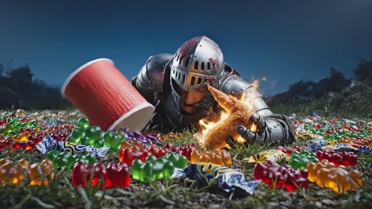 Knight with Flaming Fried Chicken and Candy